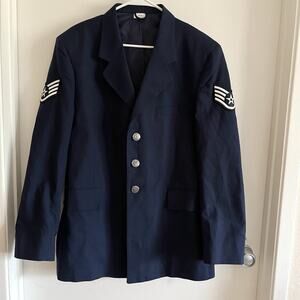 Air Force Coat Mens Medium 41 R Wool Officer Military Navy Blue Patches USAF